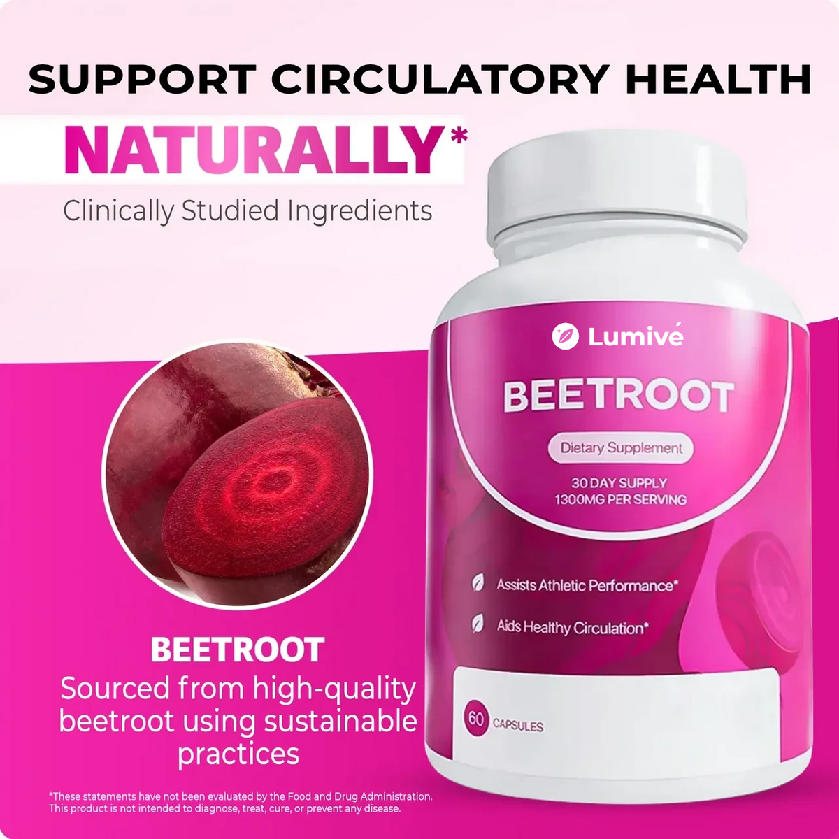 Lumivé Beetroot Capsules – support circulatory health naturally, sourced from high-quality beetroot