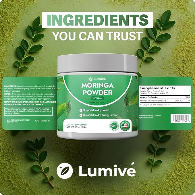 Lumivé Pure Moringa Powder – full label and supplement facts