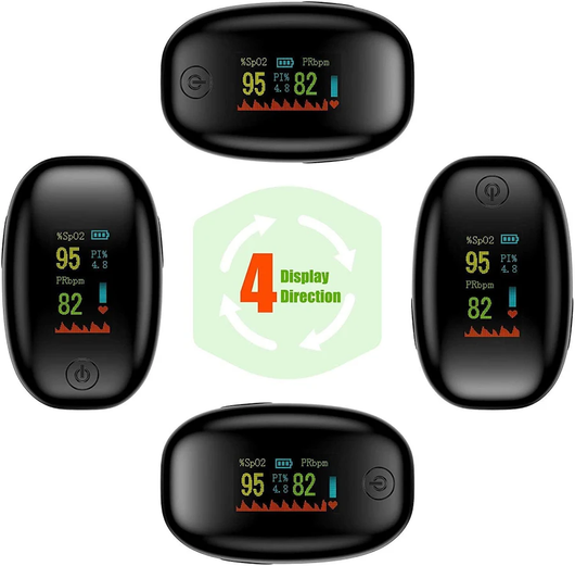 Pulse oximeter clipped on a fingertip