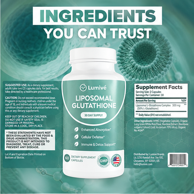 Lumivé Liposomal Glutathione supplement facts and ingredients