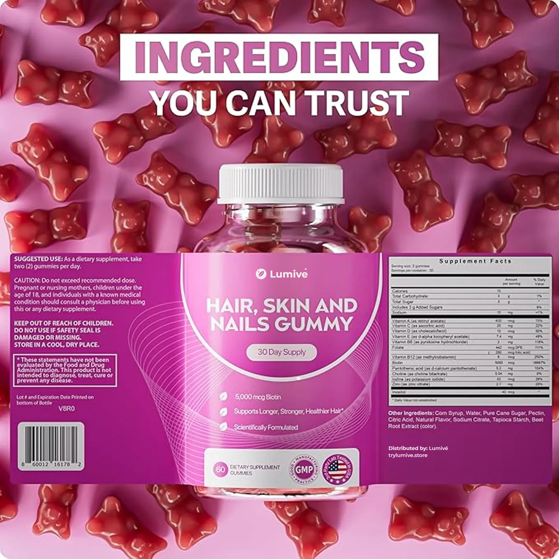 Lumivé Biotin Gummies – full label and supplement facts