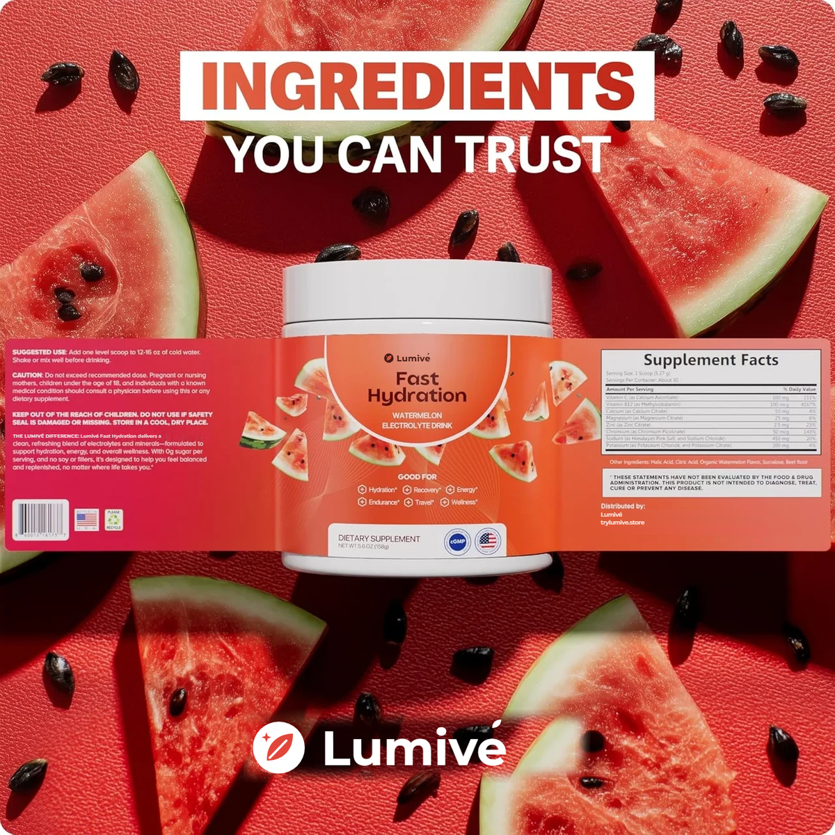 Lumivé Electrolyte – full label and supplement facts
